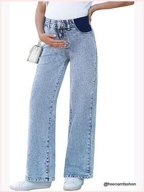 Maternity Jeans High Waist Straight Leg Pregnancy Denim Pants with Pockets